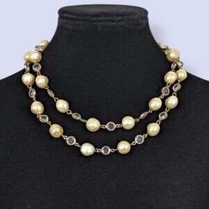 (2/$20) V. Faux Pearl & Glass Bezel Beaded Necklace